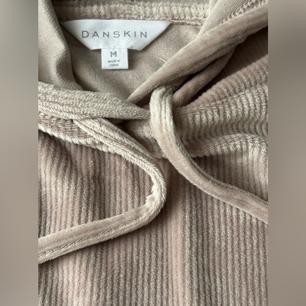 Danskin Ribbed Hoodie Taupe Beige Pullover Drawstring Hooded Sweatshirt M - Picture 3 of 5
